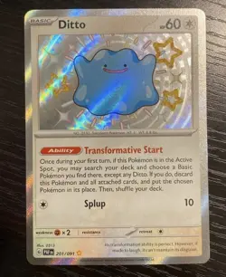 Pokemon TCG Ditto Baby Shiny Holo Rare Card 201/091 Sv: Paldean Fates NM - Image 1