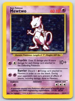 Mewtwo 10/102 Base Set Unlimited Holo Pokemon LP - Image 1
