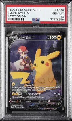 2022 POKEMON SWORD & SHIELD LOST ORIGIN #TG16 FULL ART/PIKACHU V PSA 10 - Image 1