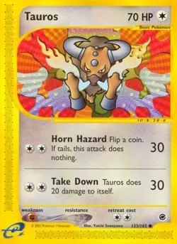 1x Tauros - 133/165 - Common Lightly Played Pokemon G2 - Expedition - Image 1