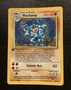 Pokemon Machamp 1ST EDITION Holo Rare Base Set 8/102 WOTC Vintage 1999 - Image 1