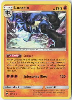 Lucario 71/147 Holo Rare Burning Shadows Pokemon Near Mint - Image 1