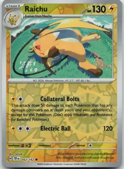 Raichu 052/162 Common Temporal Forces Pokemon Reverse Holo Near Mint - Image 1