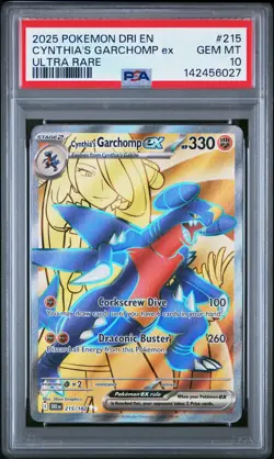 POKEMON CYNTHIA'S GARCHOMP EX 215/182 S&V ULTRA RARE 2025 FULL ART PSA 10 - Image 1