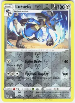 Lucario 120/185 Rare Vivid Voltage Pokemon Reverse Holo Near Mint - Image 1