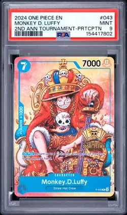 One Piece Promo Monkey.D.Luffy 2nd Anniversary Stamped Promo #P-043 PSA 9 ENG - Image 1