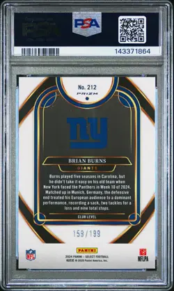 2024 PANINI SELECT WHITE SHOCK #212 BRIAN BURNS 159/199 PSA 10 - Image 2