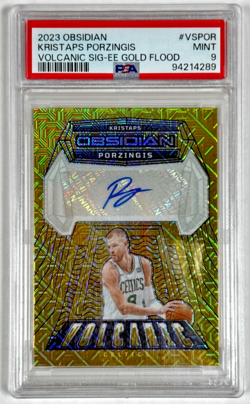 Kristaps Porzingis Volcanic Signature Gold Flood Auto /10 2023 Obsidian PSA 9 - Image 1