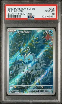 Clauncher Illustration Rare Holo 2023 Pokemon Scarlet & Violet #205/198 PSA 10 - Image 1
