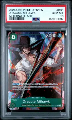 2025 ONE PIECE OP12-LEGACY OF THE MASTER ALTERNATE ART DRACULE MIHAWK PSA 10 - Image 1