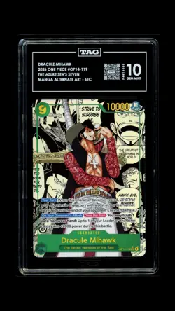 2026 One Piece OP14-EB04 EN Manga Alternate Art #119 Dracule Mihawk TAG 10 GM - Image 1