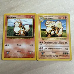Nintendo Pokemon TCG Base Set 2-Card Lot: Growlithe 28/102 & Arcanine 23/102 - Image 1