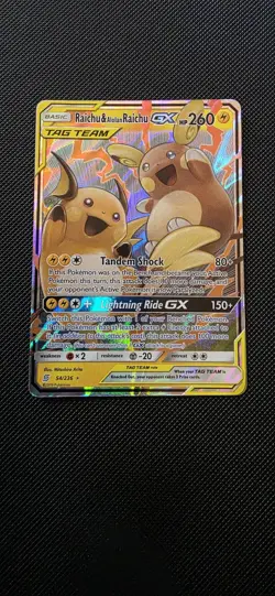 Pokemon GX Tag Team Raichu and Alolan Raichu Card Unified Minds 54/236 - Image 1
