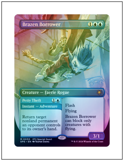 1x Brazen Borrower, Borderless Art Foil Special Guest, Outlaws of TJ, MTG NM - Image 1
