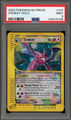 Pokemon Crobat Skyridge Crystal Holo Secret Rare #147 PSA 9 Mint - Image 1