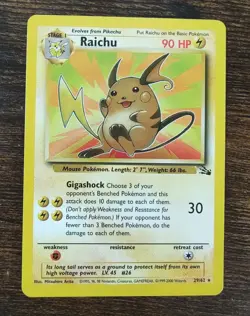 Pokemon Fossil 1999-2000 Copyright Non Holo Rare Raichu 29/62 NM - Image 1