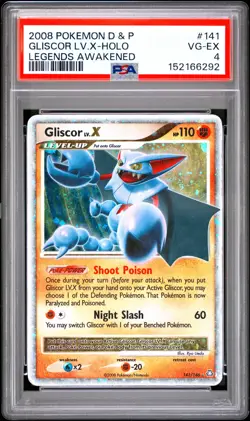 2008 POKEMON DIAMOND & PEARL LEGENDS AWAKENED #141 GLISCOR LV.X-HOLO PSA 4 - Image 1