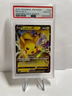 PSA 10 Pikachu V Pokemon TCG 030 Amazing Volt Tackle 030/100 2020 Japanese #030 - Image 1