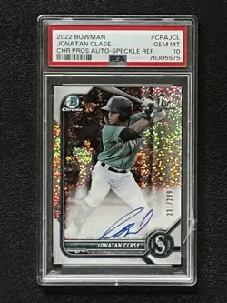 2022 Bowman Chrome Jonatan Clase 1st Autograph Speckle /299 PSA 10 *Small Crack* - Image 3