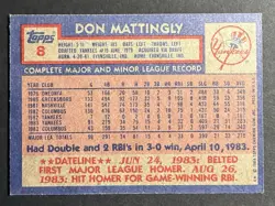1984 Topps - Don Mattingly #8 (RC) - Image 2