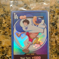 Bandai Namco One Piece Don!! Card Monkey D. Luffy LA Dodgers Promo Foil - Image 1