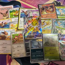 Pokemon Eeveelution Lot Of 20 Cards Basic Holo + Vmax & Free Cards + Stickers - Image 1