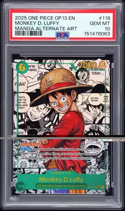 2025 One Piece Monkey D. Luffy Manga Alternate Art #OP13-118 PSA 10 GEM MINT - Image 1