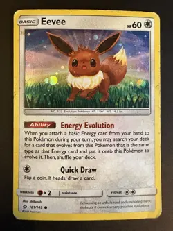 Eevee Cosmos Holo 101/149 Pokemon TCG Sun And Moon Dmg/HP - Image 1