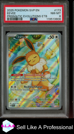 EEVEE PRISMATIC EVOLUTIONS ETB POKEMON SVP EN-SV BLACK STAR PROMO 2025 173 PSA 8 - Image 1