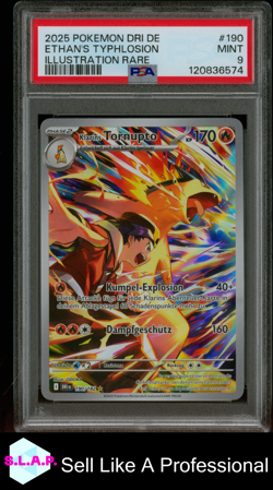 ETHAN'S TYPHLOSION ILL RARE POKEMON GER DRI DE-DESTINED RIVALS 2025 190 PSA 9 - Image 1