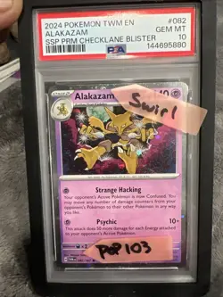 Pokemon TCG Surging Sparks Premium Checklane Blister #082 Alakazam Cosmos PSA 10 - Image 1