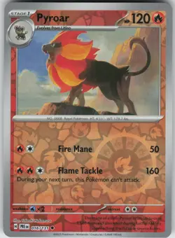 Pyroar 016/131 Uncommon Prismatic Evolutions Pokemon Reverse Holo Near Mint - Image 1