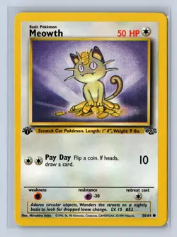 1999 Pokemon Jungle 1st Edition Meowth #56/64 LP - Image 1