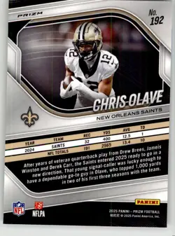 Chris Olave 2025 Panini Prizm Orange Ice 192 New Orleans Saints - Image 2
