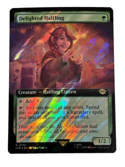 Delighted Halfling Foil Rare Creature Green MTG LOTR Extended Art Surge Foil NM - Image 1