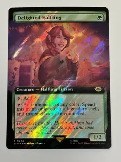 Delighted Halfling Foil Rare Creature Green MTG LOTR Extended Art Surge Foil NM - Image 2