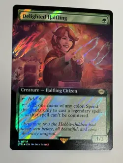 Delighted Halfling Foil Rare Creature Green MTG LOTR Extended Art Surge Foil NM - Image 3