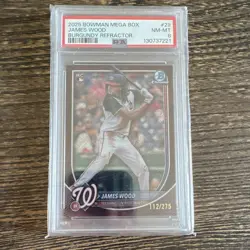 Topps 2025 Bowman James Wood #29 Nationals Chrome Burgundy Mojo /275 PSA 8 RC - Image 1