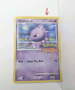 Pokemon TCG Mewtwo 9/16 Pokemon Rumble LV.65 Holo With A Cut And Heavy Played - Image 1