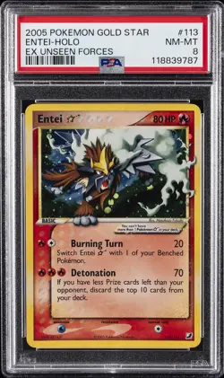 2005 POKEMON EX UNSEEN FORCES GOLD STAR #113 ENTEI-HOLO PSA 8 - Image 1