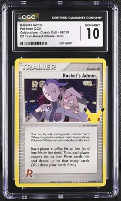 CGC 10 Rocket's Admin. 86/109 Celebrations Classic Coll. EX TEAM ROCKET RETURNS - Image 1