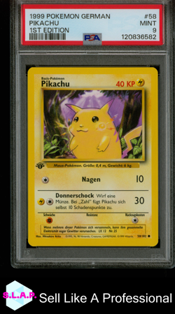 PIKACHU 1ST EDITION POKEMON GERMAN 1999 58 PSA 9 - Image 1