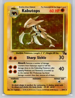 Kabutops 9/62 Rare Fossil Pokemon Unlimited Holo Moderately Played - Image 1