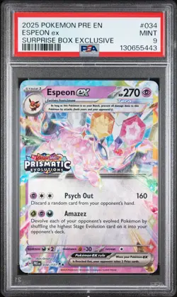 Espeon EX Prismatic Evolutions 034 Surprise Box Exclusive PSA 9 MINT Pokemon - Image 1