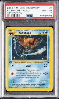 2001 POKEMON NEO DISCOVERY 1ST EDITION #6 KABUTOPS-HOLO PSA 8 - Image 1