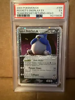 2004 POKEMON EX TEAM ROCKET RETURNS #104 ROCKET'S SNORLAX EX-HOLO PSA 5 - Image 1