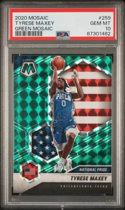 2020-21 Panini Mosaic #259 Tyrese Maxey Mosaic Green PSA 10 - Image 1