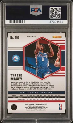 2020-21 Panini Mosaic #259 Tyrese Maxey Mosaic Green PSA 10 - Image 2