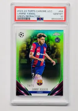 2023-2024 Topps Chrome UEFA Lamine Yamal Green Refractor /75 PSA 10 Rookie Rare - Image 1