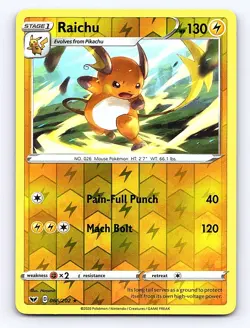 Pokemon Raichu Reverse Holo SWSH01: Sword & Shield Base Set 066/202 TCG LP - Image 1